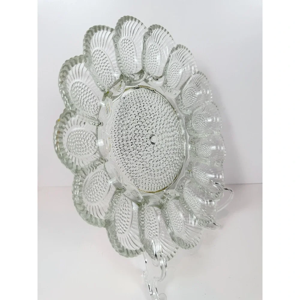 Vintage Indiana Glass Deviled Egg Plate Clear Hobnail Thousand Eyes 15 Egg 11